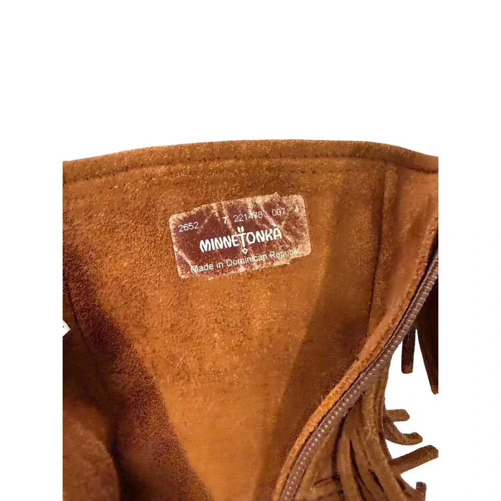 Minnetonka Toddler 3 Layer Fringe Boots Brown Suede Moccasin Zipper Size 7 2652